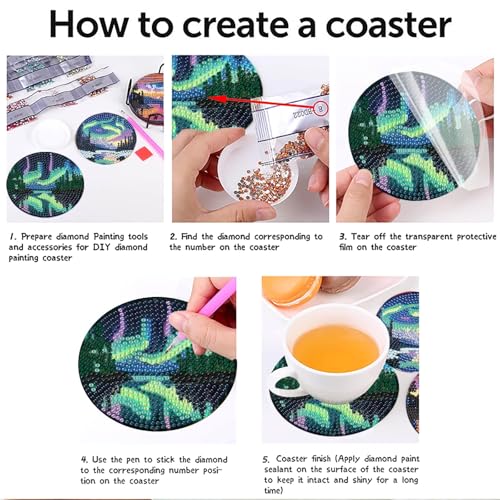 askkqtx 8 Pcs Aurora Diamond Art Coasters Kits with Holder 4X4 Inch - color: Coasters-jxbd18