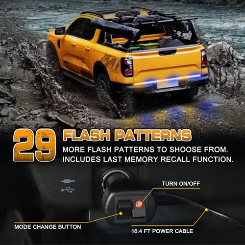 XRIDONSEN 48 inch 288 LED Tailgate Strobe Lights Rear Emergency Lights - color: Amber/Blue