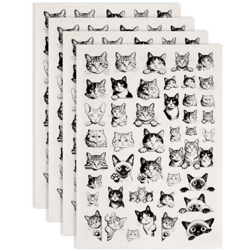 EVERJOYCRAFT 4pcs Underglaze Transfers for Pottery Cute Cat Ceramic Decals - color: Cute Cat Head