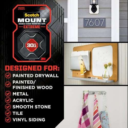 Scotch Mount Extreme Double-Sided Mounting Tape, Black, 1 in x 60 in, 3 Pack