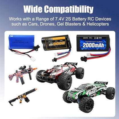 2-Pack USB Charger Cable for 7.4V 2S LiPo Battery XH-3P Plug RC Car