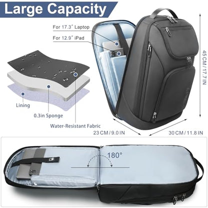 hk Business Smart Backpack for Men Anti-Theft for 17.3 Inch Laptop - color: Deep Black