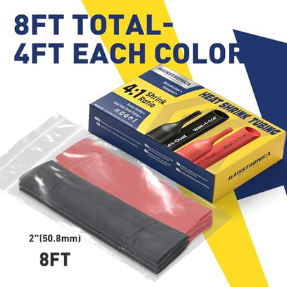 haisstronica 8Ft 4:1 Heat Shrink Tubing Kit 2" Black/Red - color: Black & Red, size: 2"