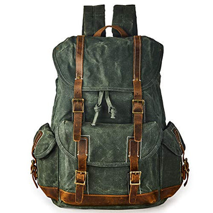 Heavy-Duty Waxed Canvas Rucksack Backpack - color: Green, size: 400 x 340 x 190 mm - Standard