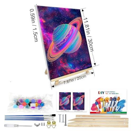 JOOZ Paint by Numbers Kit for Adults with Frame, Planet, 8x12 Inch - color: Planet 256