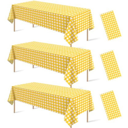 3 Pcs Yellow Gingham Tablecloths, Checkered Party Table Covers 54x108 Inch - color: Yellow