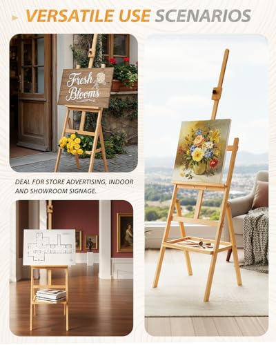 Painting Art Easel with Storage Tray, 57"-72" Height Adjustable Easel Stand - color: Natural