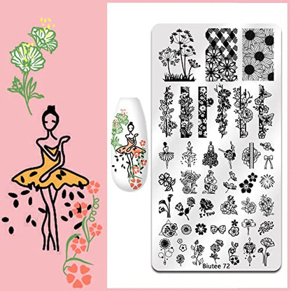 Biutee Nail Stamping Plate Set 12Pcs Nail Stamping Kit with Nail Stamper - color: 15 PCS