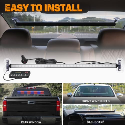 XRIDONSEN 35 inch Strobe Light Bar 144 LED Front Rear Window Lights - color: Red/Blue