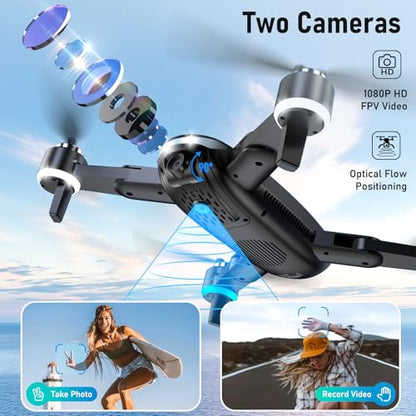 Drone with Camera, Mini Drone for Kids with 1080P HD FPV Camera, Brushless Motor, One Key Take Off/Land, Altitude Hold, 360°Flip, Waypoint Fly, Gestures Selfie, 3 Speed, 2 Battery, Toys for Beginners
