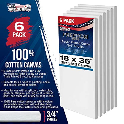 U.S. Art Supply 18"x36" Stretched Canvas for Painting, 3/4" Profile, 6-Pack - size: 18" x 36"