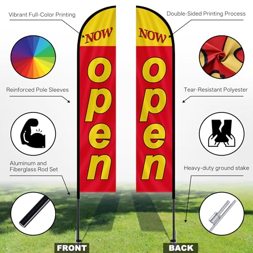 MASTERCANOPY 12FT Tall Open Feather Flag Pole Kit Red - color: NOW OPEN, size: 12FT