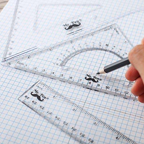 Mr. Pen Triangle Ruler, Protractor, Math Set - 3 Pack, Square Ruler - size: 12" Ruler, Triangle Ruler 7"&5"