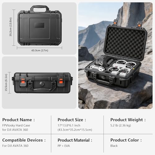 FPVtosky Hard Case for DJI Avata 360, Goggles N3, RC Motion 3, RC 2/FPV Remote Controller 3, Charging Manager, Support Up to 4 Batteries [CASE ONLY]