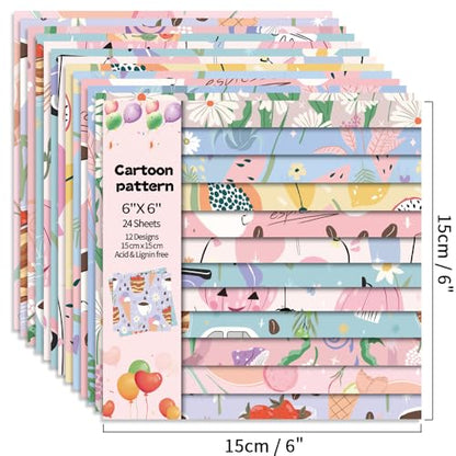 6x6" Cardstock Single Sided Scrapbooking,Craft Decorative Scrap Book Paper - color: 24sheets-cartoon