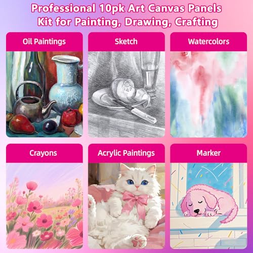 10 Pack 9"x12" Canvas Boards for Painting, Canvas Panels for Acrylics - size: 9x12" - 10Pack