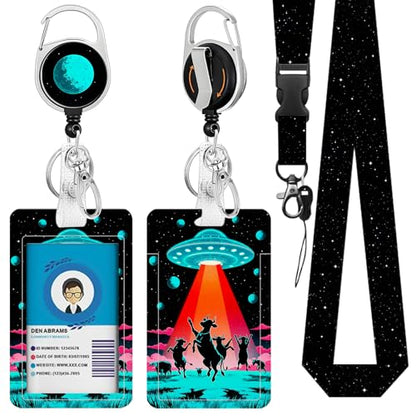 Alien Spacecraft Lanyards Cute Alien Spacecraft ID Badge Holder - color: Alien Spacecraft-black