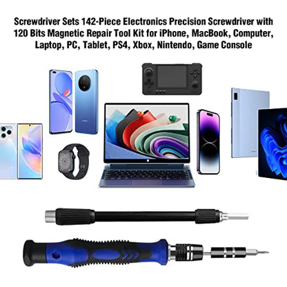 142 IN 1 Professional Computer Repair Tool Kit, Precision Screwdriver Set with 120 Bits Magnetic Repair Tool Kit for iPhone, MacBook, Computer, Laptop, PC, Tablet, PS4, Game Console, and Others