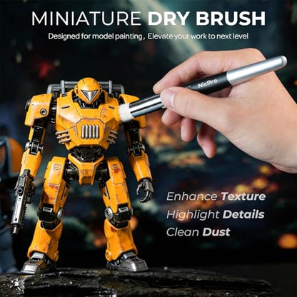 Nicpro Dry Brush Miniature Painting, 7 Sizes Drybrush with Storage Case