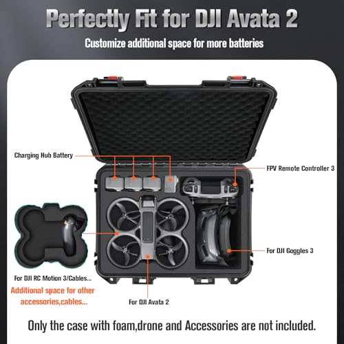 Case for DJI Avata 2 Drone Combo - Waterproof Hard Cases with Foam for Avatar 2 Fly More Combo/Goggles 3(NOT N3)/RC Motion 3/FPV Remote Controller/Batteries, for DJI Drone Accessories (Only Case)