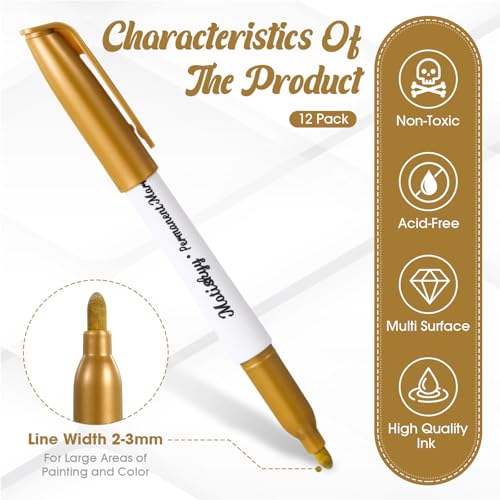 Motiskyy 12 Pcs Metallic Permanent Markers Fine Point, Gold - color: Gold