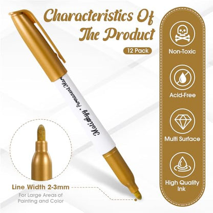 Motiskyy 12 Pcs Metallic Permanent Markers Fine Point, Gold - color: Gold