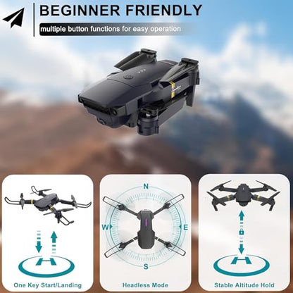 Drone With 1080P Camera for Adults Beginners,Foldable RC Quadcopter, Toys Drone,FPV Video, One Key Start, Headless Mode, Waypoints fly, 360° Flips