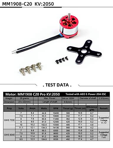 Brushless Motor C20 1908 2050KV 3.0mm RC Outrunner Motor Replacement Parts for RC Airplane Fixed Wing Multirotor FPV Racing Drone (MM1908A P2) - size: MM1908A P2