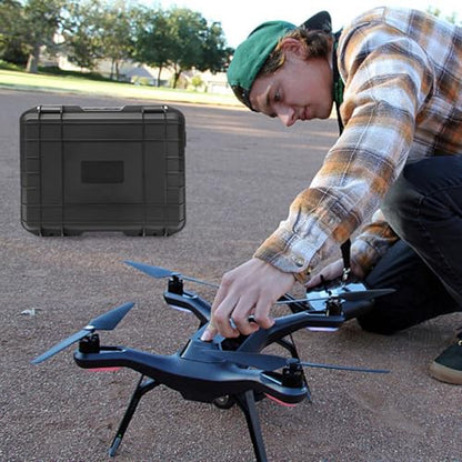 Waterproof Shockproof Hard Case with EVA Sponge, Carrying Tool Storage Box with Handle, Safety Lock Hole and Air Guide Valve for Drones, Camera, Equipment
