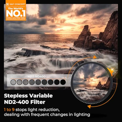 K&F CONCEPT 62mm Side Lever Variable ND Lens Filter ND2-400 (1-9 Stops) - size: 62mm