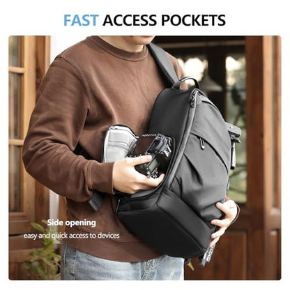 TAAOKA Camera Sling Bag, DSLR/SLR/Mirrorless Camera Backpack Shockproof Photography Backpack with Tripod Holder & Removable Modular Inserts Compatible with Canon/Nikon/Sony/Fuji(Black) - color: Black, size: Large 16.53 x 9.44 x 5.51 inches