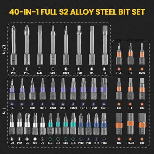 42-in-1 Magnetic Ratchet Screwdriver Set, Multi Bit Modular Tool Kit with S2 Alloy Steel Bits, Built-in Magnetizer & Telescoping Extension for Electronics, Drone, Computer, Home Repair Gift for Men