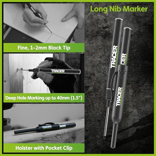 Tracer Complete Deep Hole Marking Kit - Includes Double-Tipped Long Head Deep Hole Permanent Marker and Deep Hole Construction Pencil with 6 Replacement Lead Dispenser Site Holster - style: 3pc Set