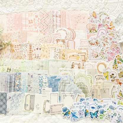 Scrapbook Supplies Kit, 400PCS Vintage Floral Paper & Stickers