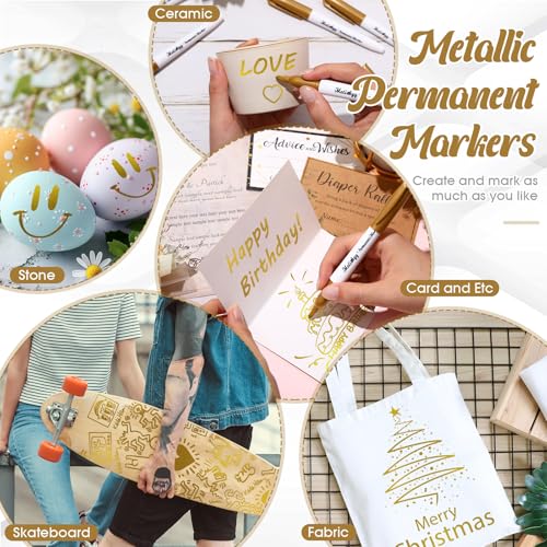 Motiskyy 12 Pcs Metallic Permanent Markers Fine Point, Gold - color: Gold