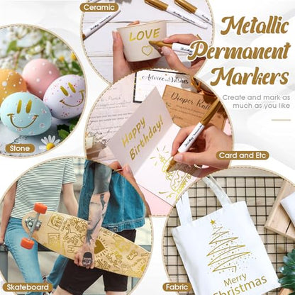 Motiskyy 12 Pcs Metallic Permanent Markers Fine Point, Gold - color: Gold