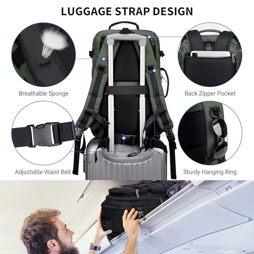 WITZMAN Travel Backpack for Men 40L Convertible Bag Fits 17" Laptop - color: Light Green