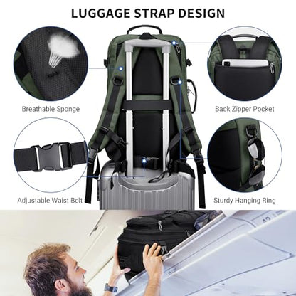 WITZMAN Travel Backpack for Men 40L Convertible Bag Fits 17" Laptop - color: Light Green