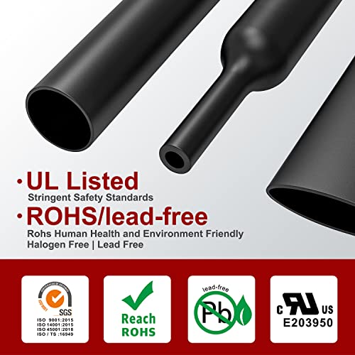 Chanzon 4:1 Ratio 45/64" (18mm) Heat Shrink Tubing 4Ft Roll Black - size: 18mm (45/64") - 4FT