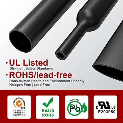 Chanzon 4:1 Ratio 45/64" (18mm) Heat Shrink Tubing 4Ft Roll Black - size: 18mm (45/64") - 4FT
