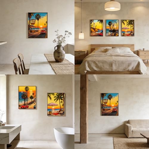 DOTSOPS 6 Pack Coastline Diamond Painting Kits for Adults Round Full Drill - color: Beach A