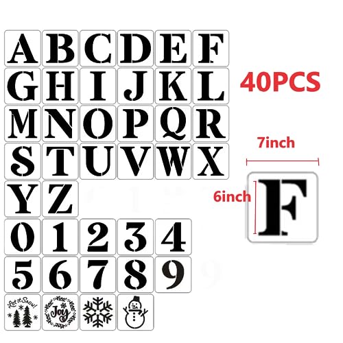 6 Inch Letter and Number Stencils, 40Pcs Plastic Templates for Painting - size: 6 Inch Letter and Number Stencils