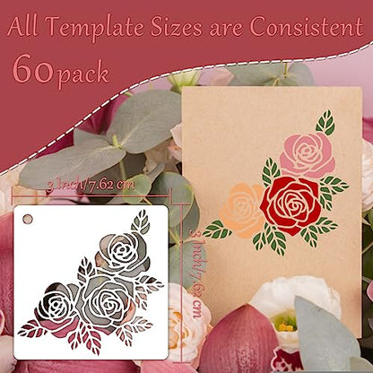 60Pcs Botanical Stencils, Reusable Butterfly & Flower Painting Templates - style: Flower A