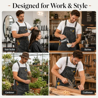 Denim Apron, Waist Apron with Pockets and Adjustable Long Ties - color: Black, size: Large