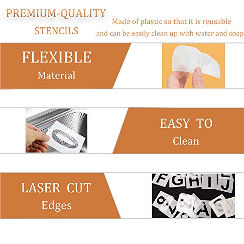 Eage Alphabet Letter Stencils 6 inches, 62 Pcs Reusable Plastic Letter Number Templates, Art Craft Stencils for Wood, Wall, Fabric, Rock, Chalkboard, Signage, 6 Inch