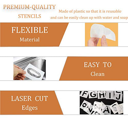 Eage Alphabet Letter Stencils 6 inches, 62 Pcs Reusable Plastic Letter Number Templates, Art Craft Stencils for Wood, Wall, Fabric, Rock, Chalkboard, Signage, 6 Inch