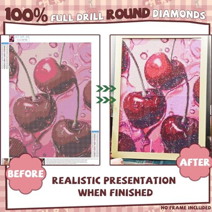 Gamteldot Cherry Diamond Art Kits for Adults Beginners,DIY Diamond Art - color: Cherry A