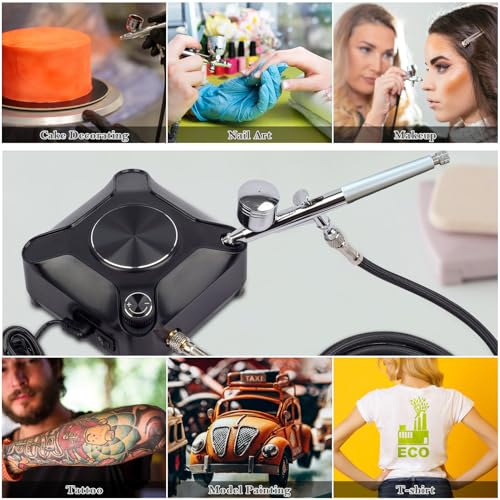 Powerful 40PSI Adjustable Output Airbrush Kit,Auto Stop Dual Action Airbrush,Multi-Function Air Brush Compressor Set for Painting Nails Makeup DIY