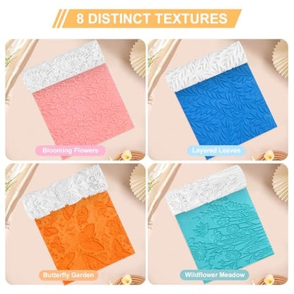 8 Pcs Non-Stick Polymer Clay Texture Rollers (Floral & Botanical) - color: Floral & Botanical