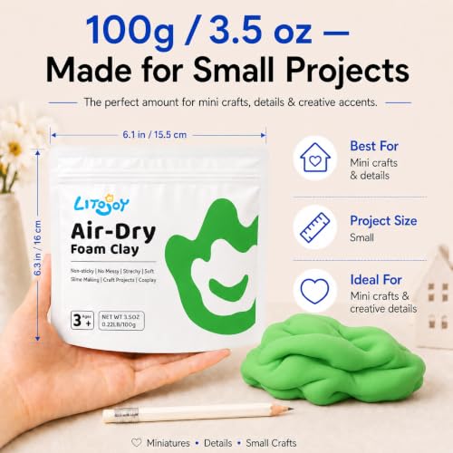 Green Air Dry Foam Clay 100g/3.5oz, Soft & Easy to Mold - color: Green